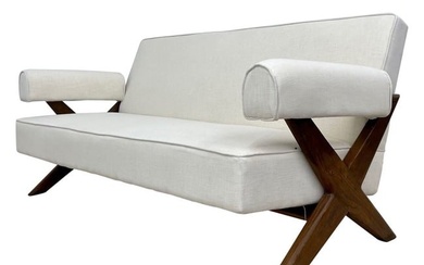 Pierre Jeanneret, French Mid-Century Modern, Sofa, X-Leg, Chandigarh, 1960s