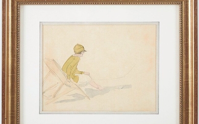 Pierre Olivier DUBAUT (1886-1968) Jeune femme à la chaise longue Aquarelle et crayon 14,5 x...