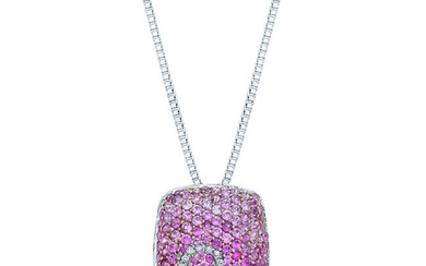 Pink Sapphire And Diamond Pave Swirl Pendant In 18k White Gold