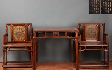 Qing Dynasty Huanghuali eight immortals table chair group