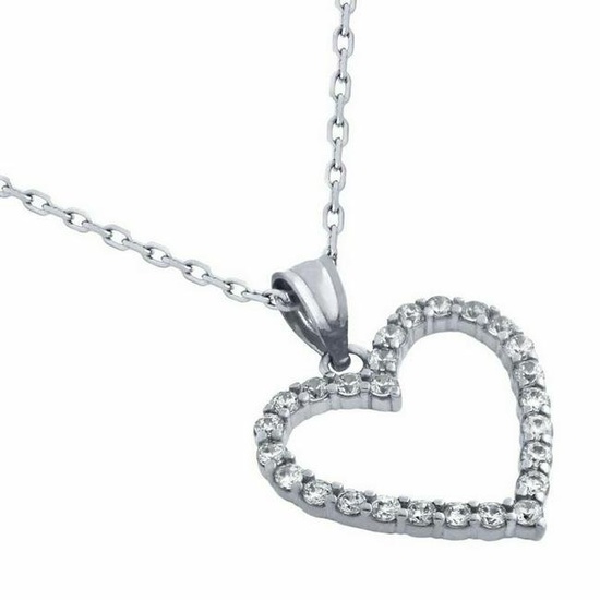 RHODIUM PLATED 17MM AUSTRIAN CRYSTAL OUTLINE HEART NECKLACE 16" + 2"
