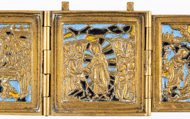 RUSSIAN METAL TRIPTYCH SHOWING THE DORMITION OF THE MOTHER OF...