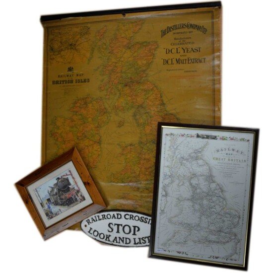Railway Map of the British Isles by Bartholomew, metal plaque etc.