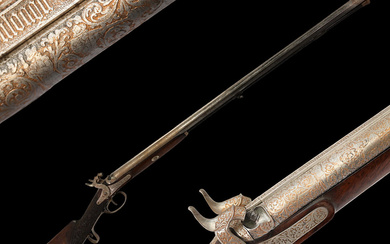 Rare Double-barrel percussion shotgun, Eusebio Zuloaga, royal gunsmith, Spain, mid-19th...