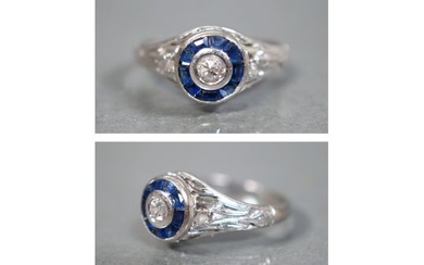 Ring mit Diamant- und Saphirbesatz, WG 750, ca. 1920er Jahre