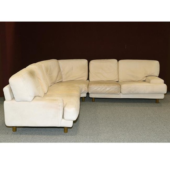 Roche Bobois Cream Leather Upholstered Sectional Sofa.
