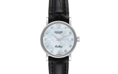 Rolex Cellini Classic 18k White Gold Silver Dial Black Strap Ladies Watch
