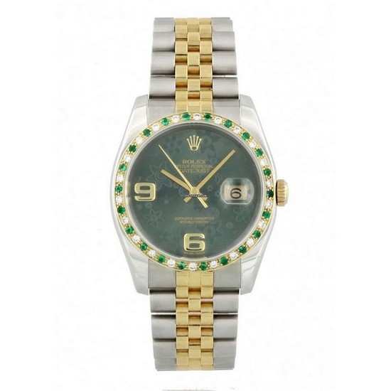 Rolex Datejust 116233 Green floral Dial Diamond Bezel