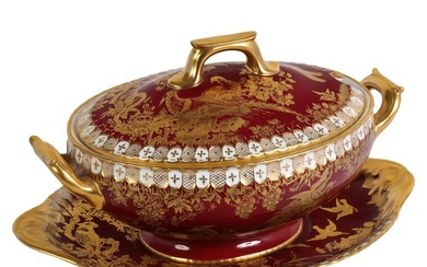 Royal Crown Derby Paradise Maroon Tureen and Plate