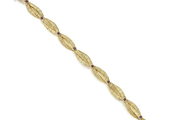 Ruby Braided Gold Bracelet, Italian