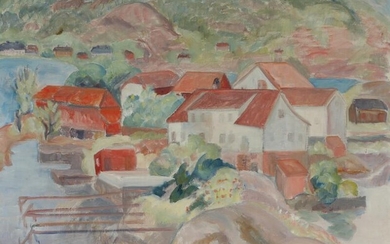 SOLD. Rudolf Thygesen: View of houses by the bay. Signed R. Th. 31. Oil on canvas. 49 x 56 cm. – Bruun Rasmussen Auctioneers of Fine Art