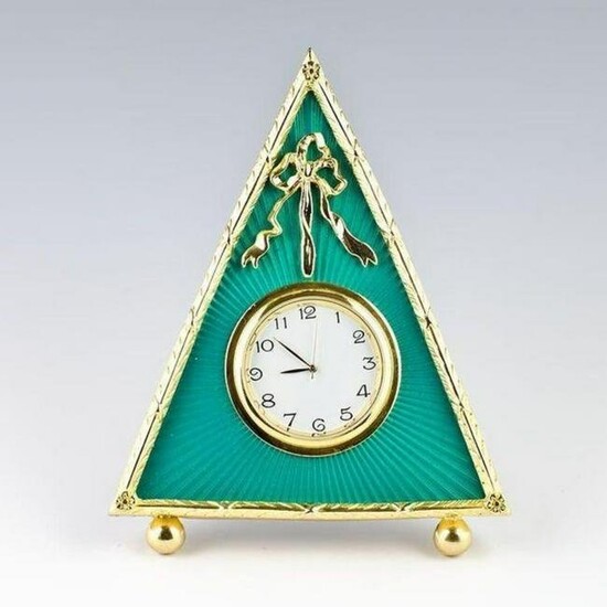 Russian Green Triangle Enameled Guilloche Clock