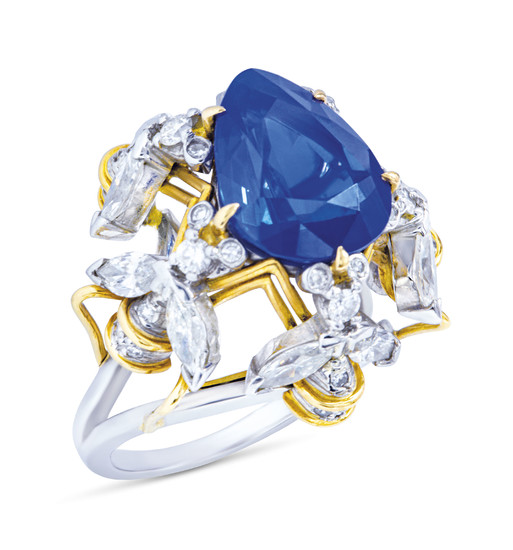 SAPPHIRE AND DIAMOND RING, MOUNT BY SCHLUMBERGER FOR TIFFANY & CO.