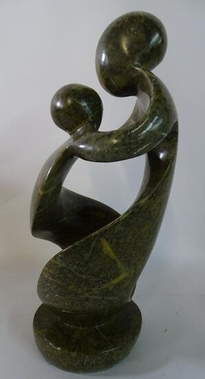 SHONA STATUE 'MOTHER AND CHILD' STONE SCULPTURE 13 1/2"