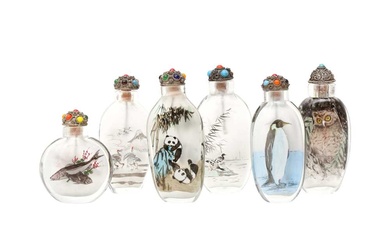 SIX CHINESE INSIDE-PAINTED SNUFF BOTTLES 二十世紀 玻璃內畫鼻煙壺六件