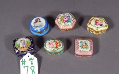 SIX VINTAGE FRENCH HAND PAINTED PORCELAIN TRINKET BOXES