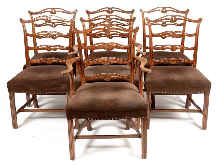 Set of seven late 19th Century ladderback mahogany dining chairs