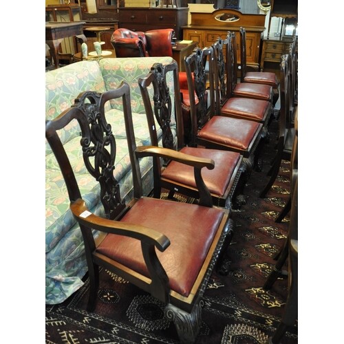 Set of six mahogany Chippendale style dining chair with leat...