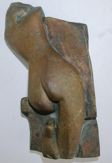 Signed Bronze Modernist Nude Woman Art Sculpture