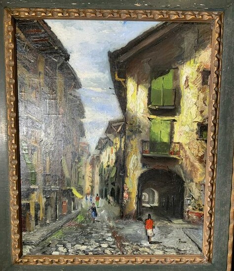 Signed Oil Painting on Canvas Street Scene