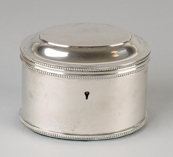 Silver tea chest, 833/000, oval model with pearl edge.