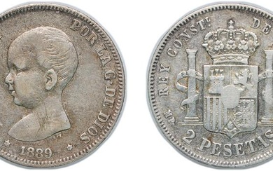 Spain Kingdom 1889 *18-89 MPM 2 Pesetas - Alfonso XIII...