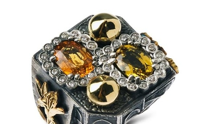Stambolian Aged Silver & 18K Gold Taj Mahal Ring with