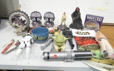 Star Wars Lot incl Light Sabre, Storm Trooper Bobble, Luke Skywalker Doll, Yoda Flashlight