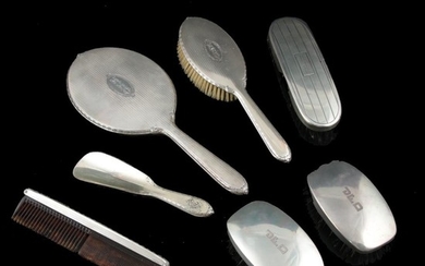 Sterling Silver Shoe Brushes and Gorham Comb with Silver Plate Vanity Items