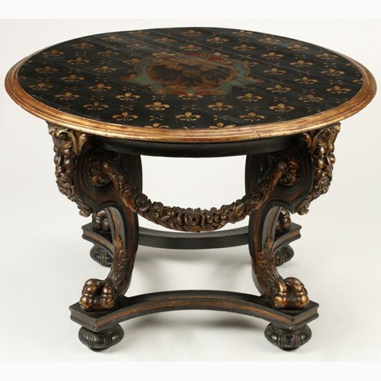 Swiss Style Carved Ebonized Center Table