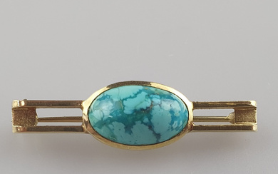 TURQUOISE BROOCH - 585/000 yellow gold, turquoise cabochon.