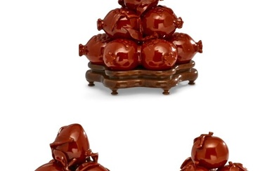 Three Chinese iron-red enameled models of fruit