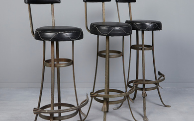Three bar stools/stool, cast iron, vinyl, 1960s (3).