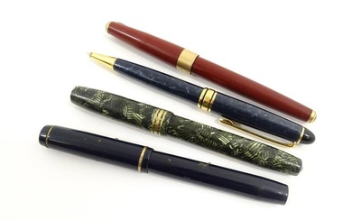 Three fountain pens, comprising a Conway Stewart '58' with green ribboned finish and 14kt gold nib