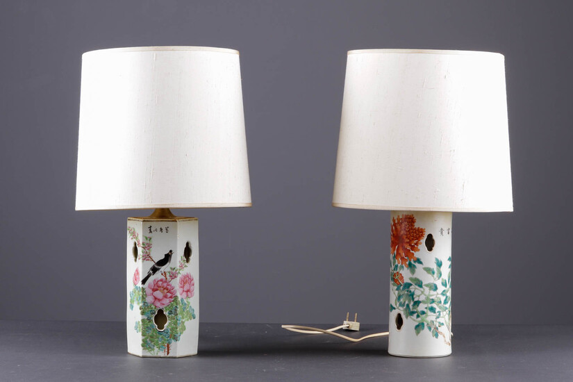 To kinesiske hatstands / bordlamper af porcelæn (2)