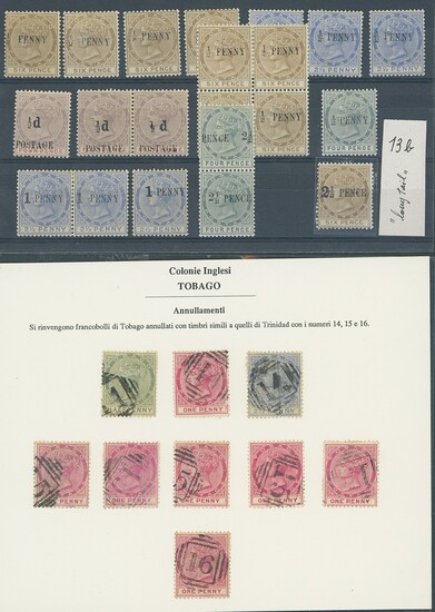 Tobago 1885-96 mint and used selection on stockcards including 1885-96 with values to 1/- mint...