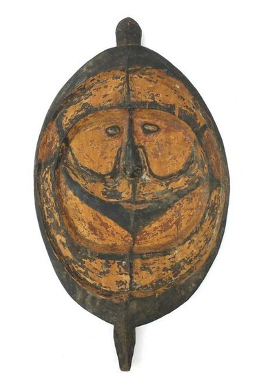 Tribal interest painted carved wood face mask shield