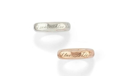 Two 9k rose gold and silver rings, Dodo, with box