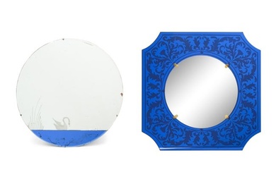 Two Art Deco Style Colorless and Blue Mirrors