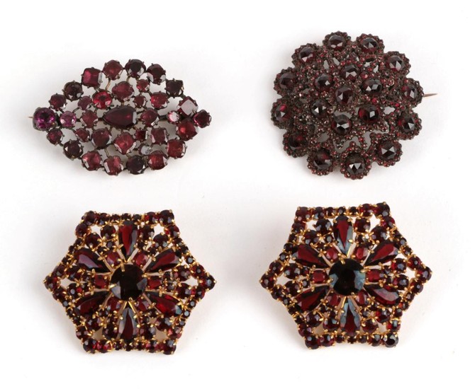 Two Garnet Brooches and A Pair of Earrings, a lozenge...