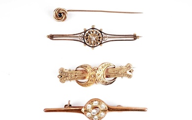 Two Victorian gold brooches; and other jewellery