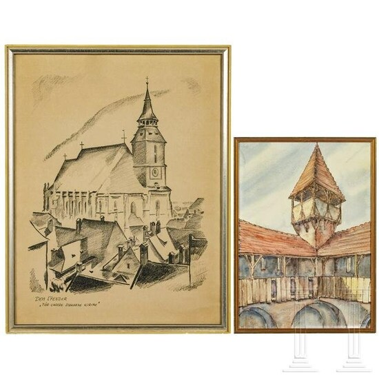 Two graphics with architectural sujets, 20th century
