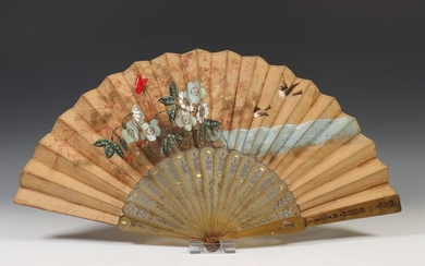 Two hand-painted fans, 19th century, Hereby China, two...