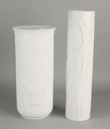Two white German porcelain vases with floral