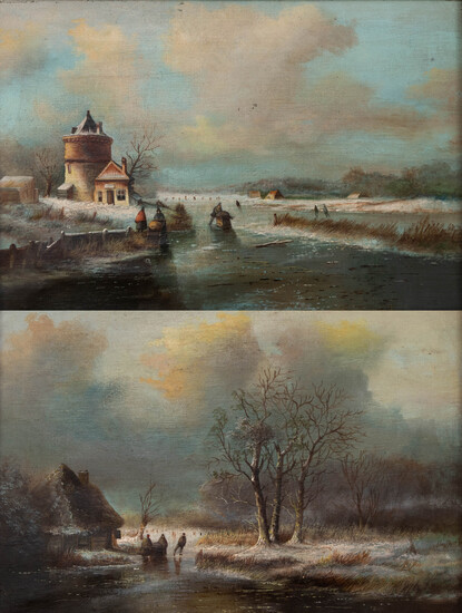 UNBEKANNTER KÜNSTLER. Pair of paintings: landscapes in Dutch style.