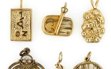VINTAGE 14K AND 19.2K YELLOW GOLD CHARMS / PENDANTS, LOT OF FOUR