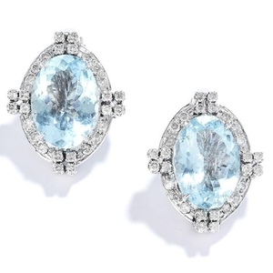 VINTAGE AQUAMARINE AND DIAMOND EARRINGS in 18ct white