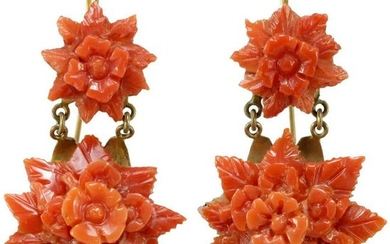 Victorian coral 14K gold earrings