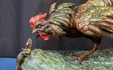 Vienna Bronze Rooster w/ Lizard