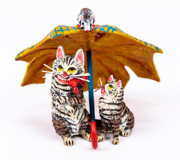 Vienna Cold Painted Bronze Cats Under Umbrella